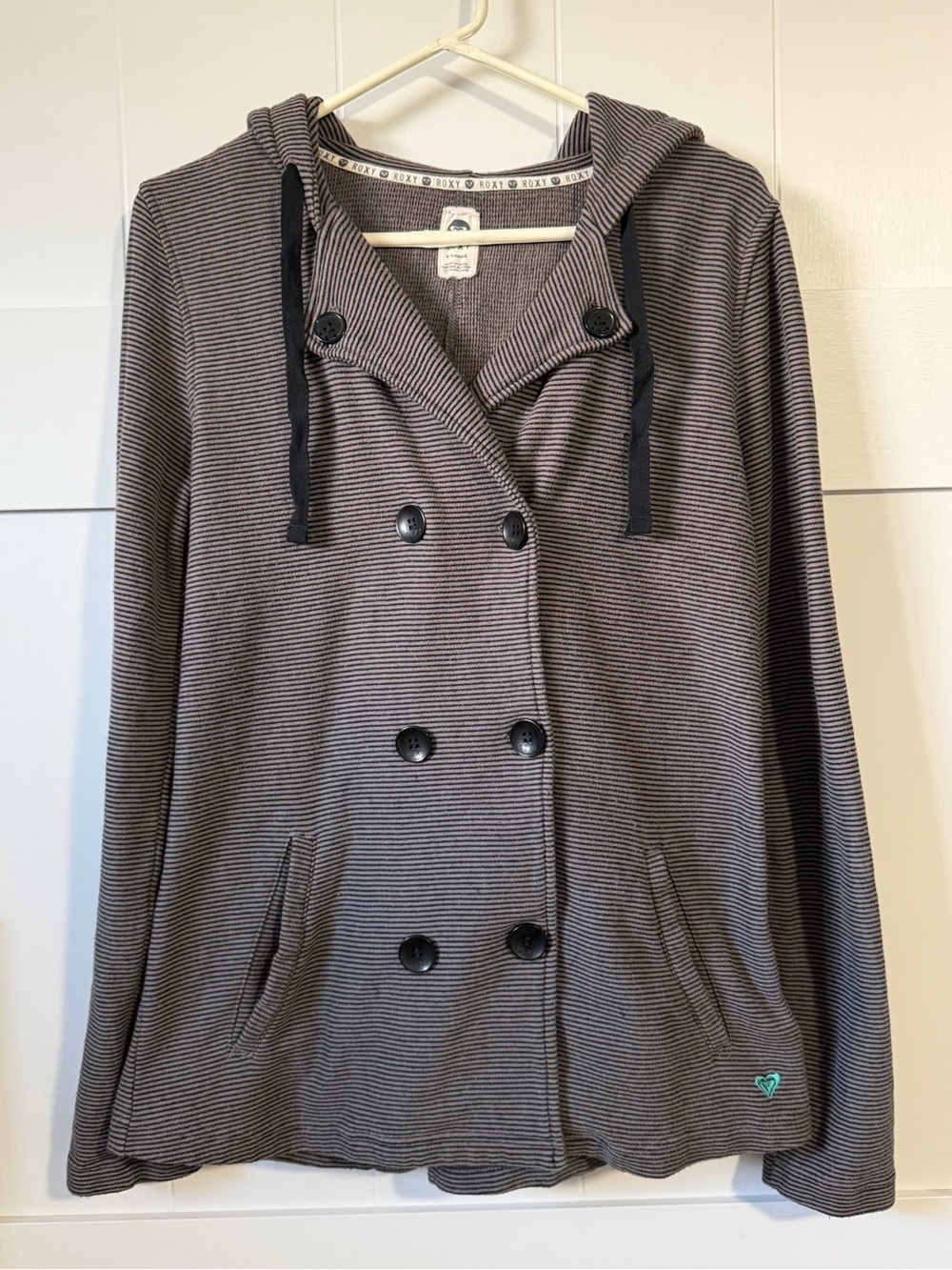 Roxy Striped Hooded Double-Breasted Women's Top - Gray